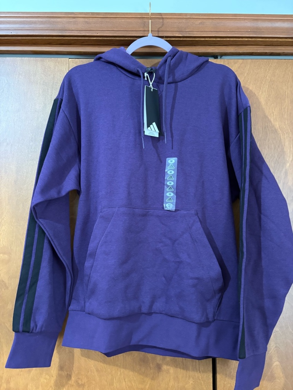 adidas Purple Hoodie with Black Sleeve Stripes - Women's